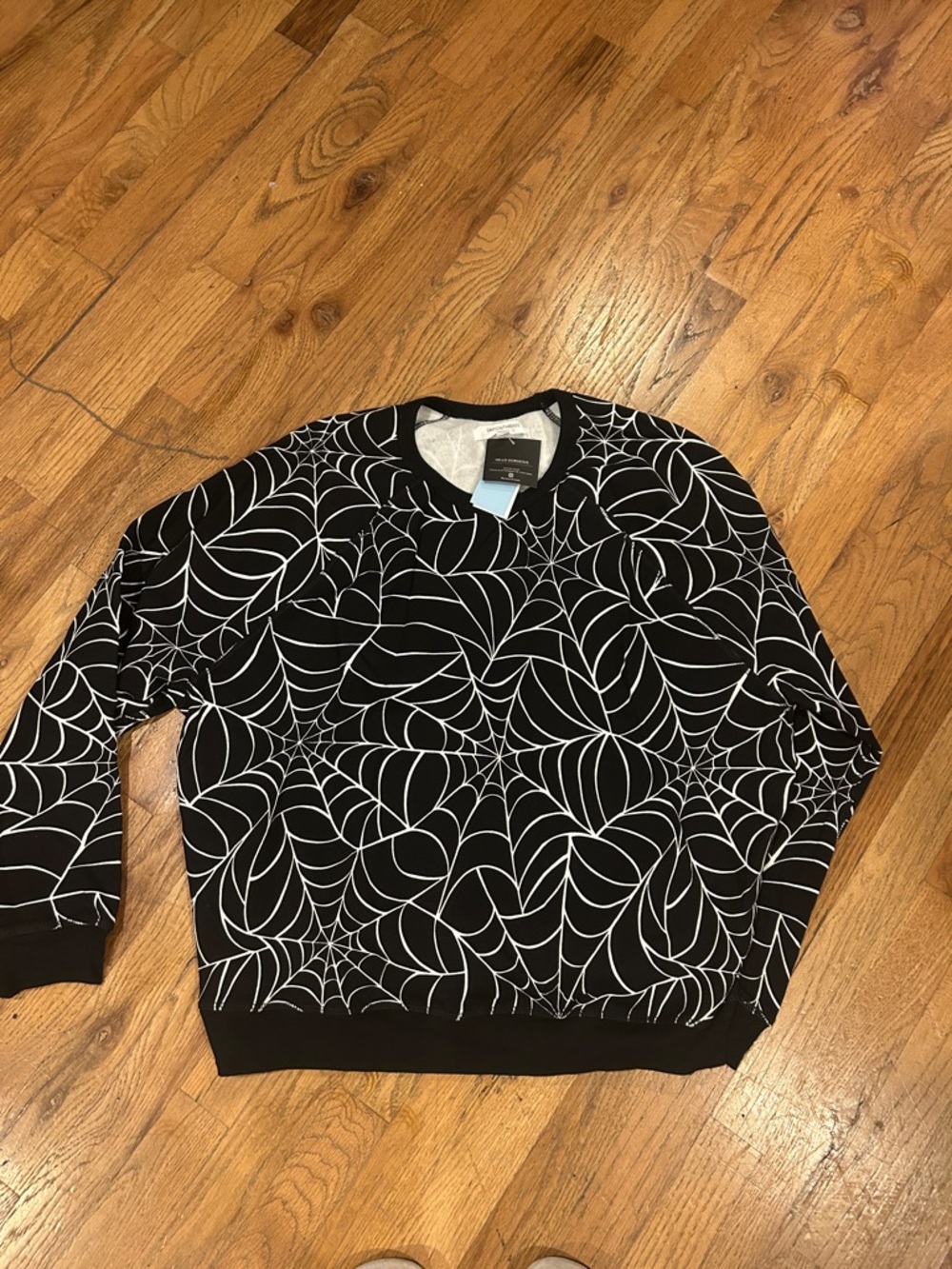 Grayson Threads Black Crewneck with White Spiderweb Print Sweatshirt. XXL